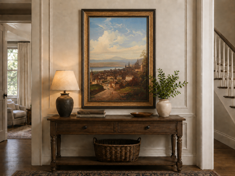 Landscape Oil Painting - European Town Panorama | Hand-Painted