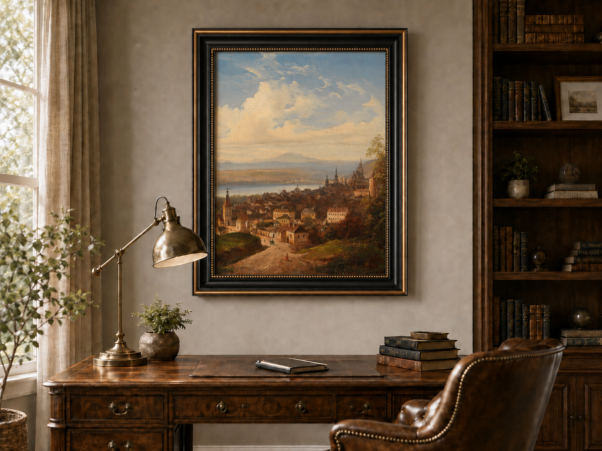 Landscape Oil Painting - European Town Panorama | Hand-Painted