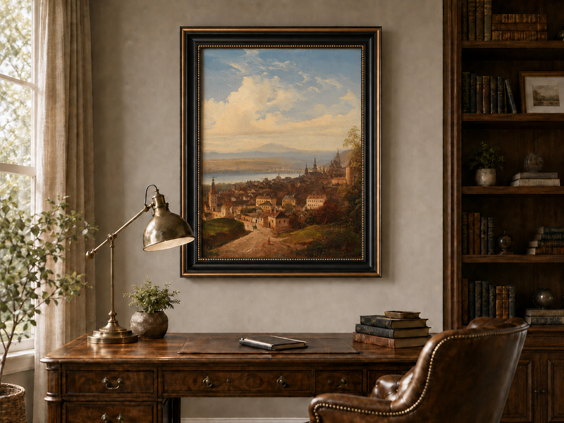 Landscape Oil Painting - European Town Panorama | Hand-Painted
