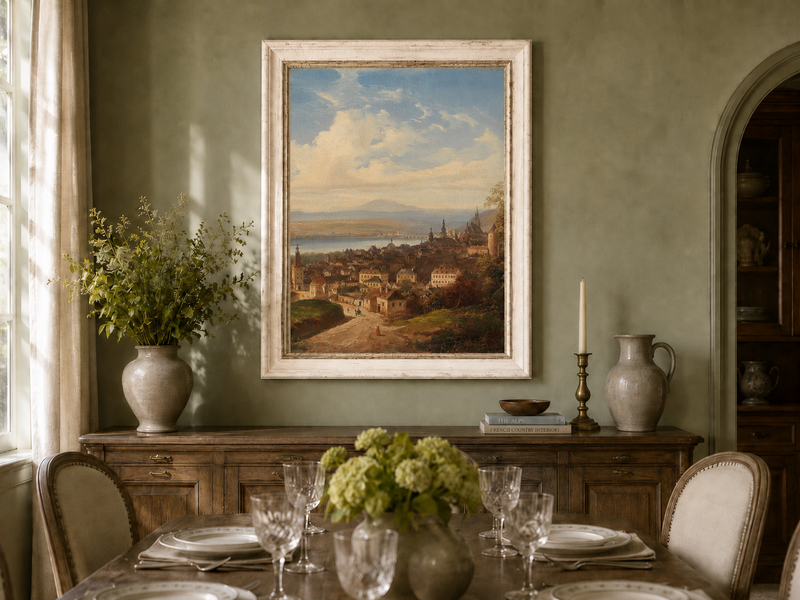 Landscape Oil Painting - European Town Panorama | Hand-Painted