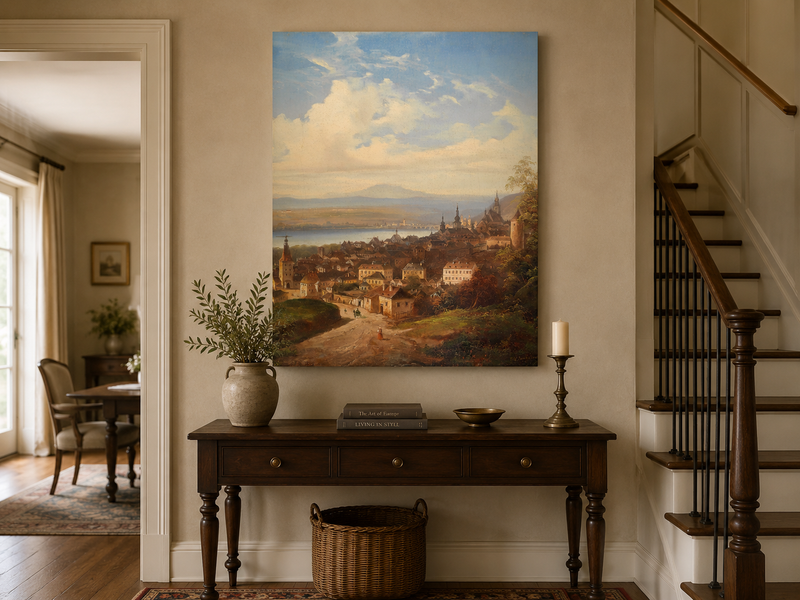 Landscape Oil Painting - European Town Panorama | Hand-Painted