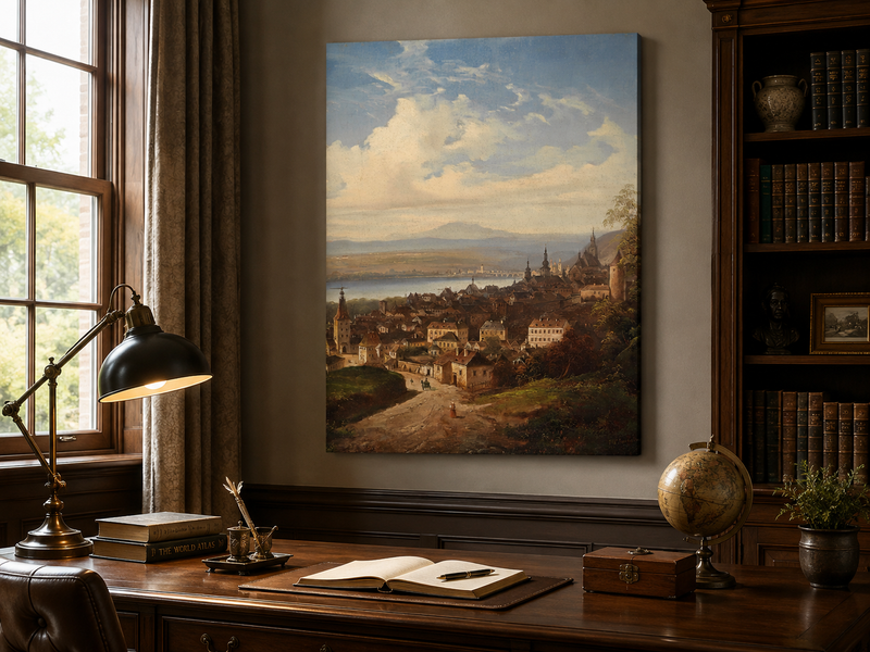 Landscape Oil Painting - European Town Panorama | Hand-Painted