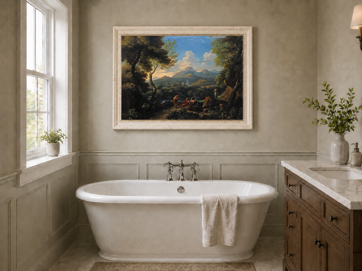 Landscape Oil Painting - Classical Hillside with Figures