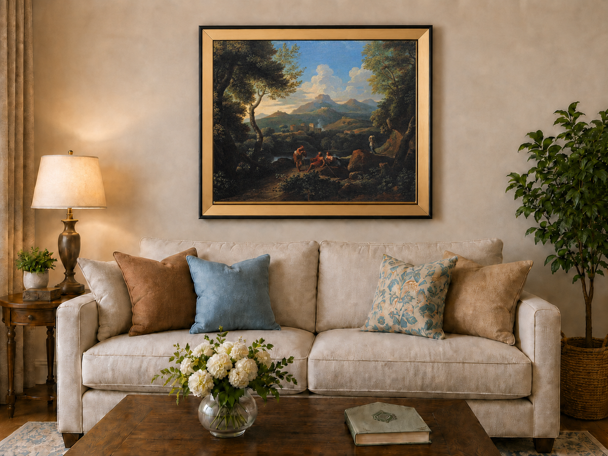 Landscape Oil Painting - Classical Hillside with Figures