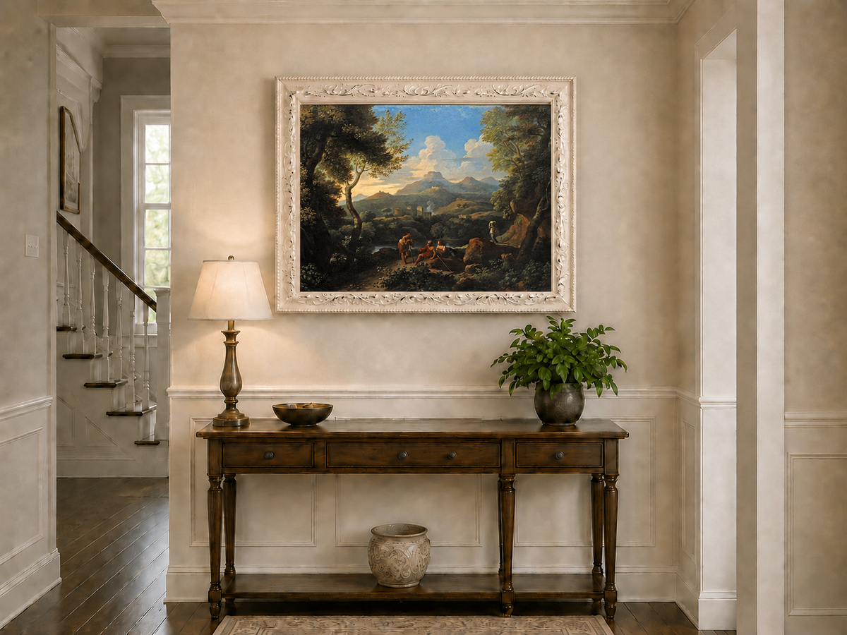 Landscape Oil Painting - Classical Hillside with Figures