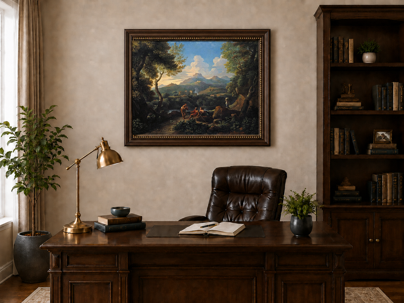 Landscape Oil Painting - Classical Hillside with Figures
