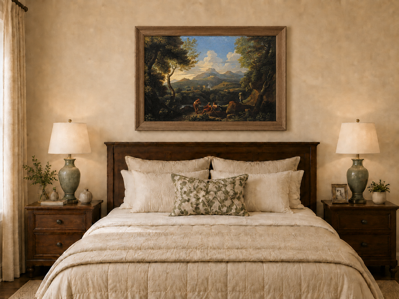 Landscape Oil Painting - Classical Hillside with Figures