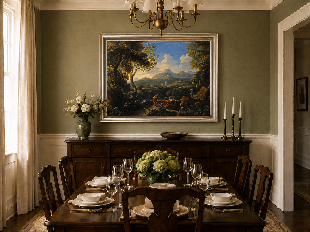 Landscape Oil Painting - Classical Hillside with Figures