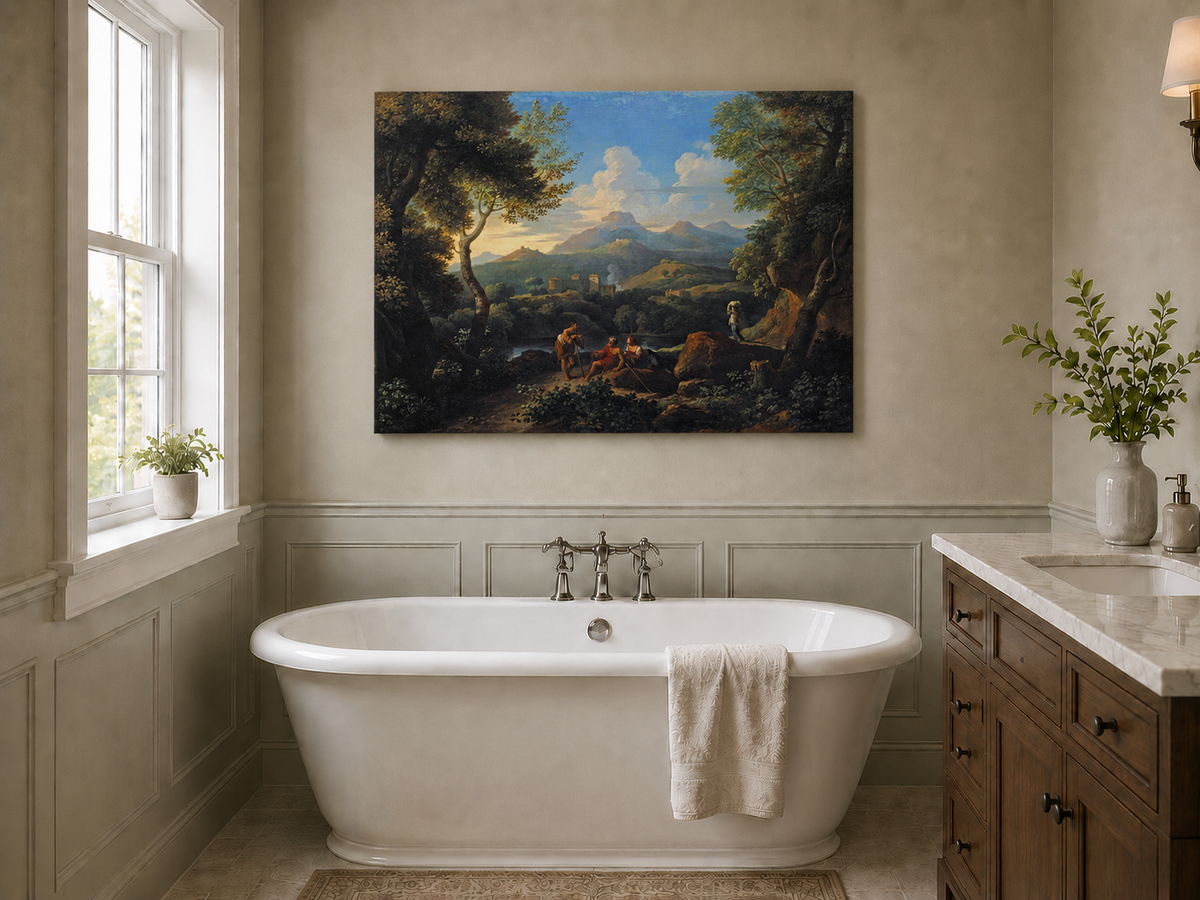 Landscape Oil Painting - Classical Hillside with Figures