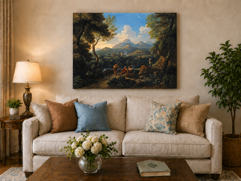Landscape Oil Painting - Classical Hillside with Figures