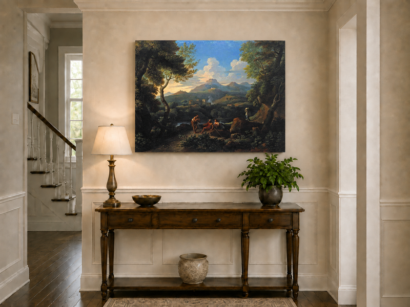 Landscape Oil Painting - Classical Hillside with Figures
