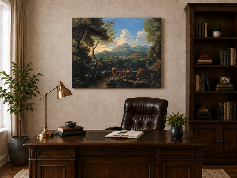 Landscape Oil Painting - Classical Hillside with Figures