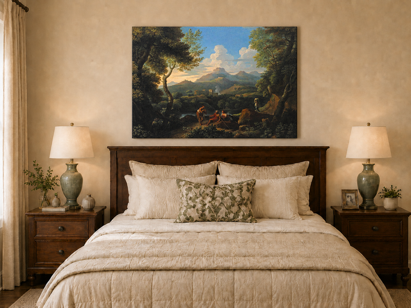 Landscape Oil Painting - Classical Hillside with Figures