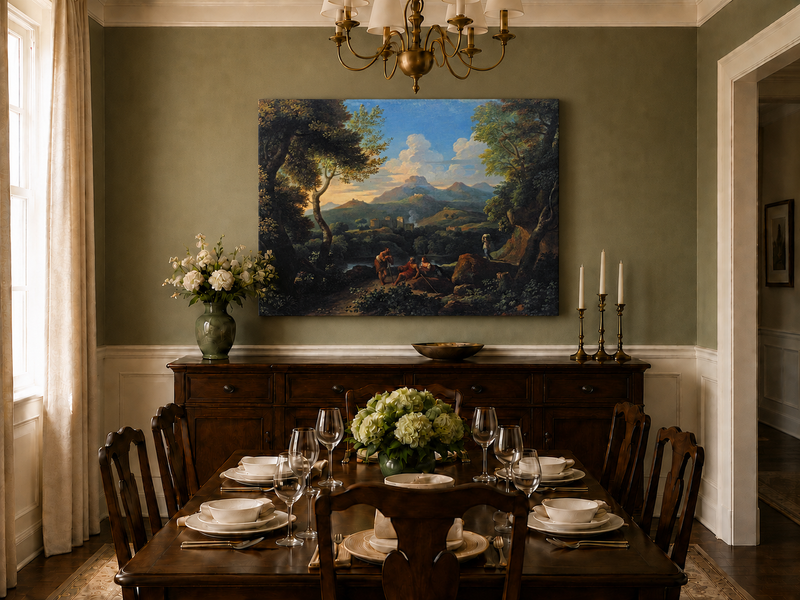 Landscape Oil Painting - Classical Hillside with Figures