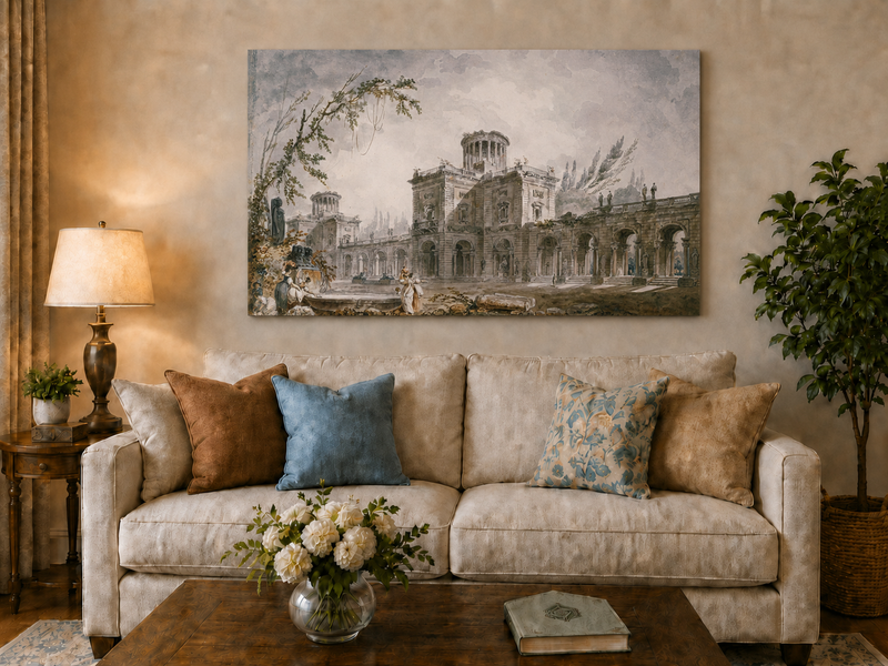 Landscape Oil Painting - Classical Architectural Garden Scene