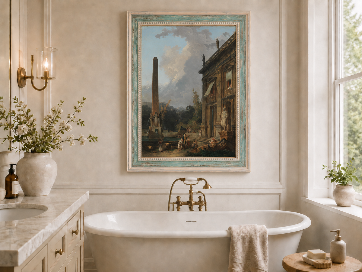 Landscape Oil Painting - Classical Palace Courtyard with Fountain