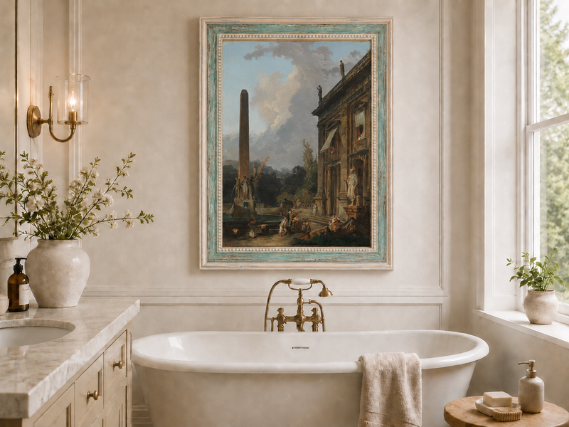 Landscape Oil Painting - Classical Palace Courtyard with Fountain