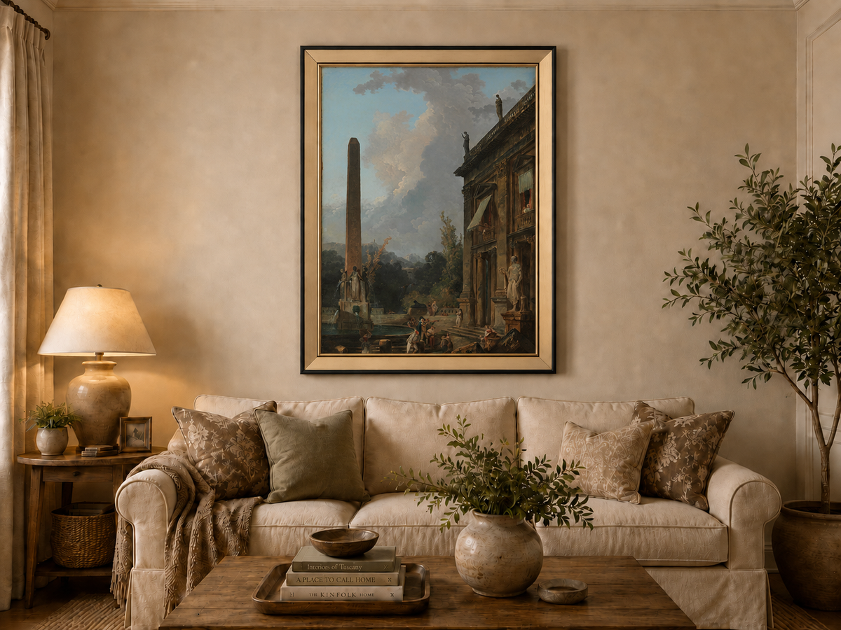 Landscape Oil Painting - Classical Palace Courtyard with Fountain
