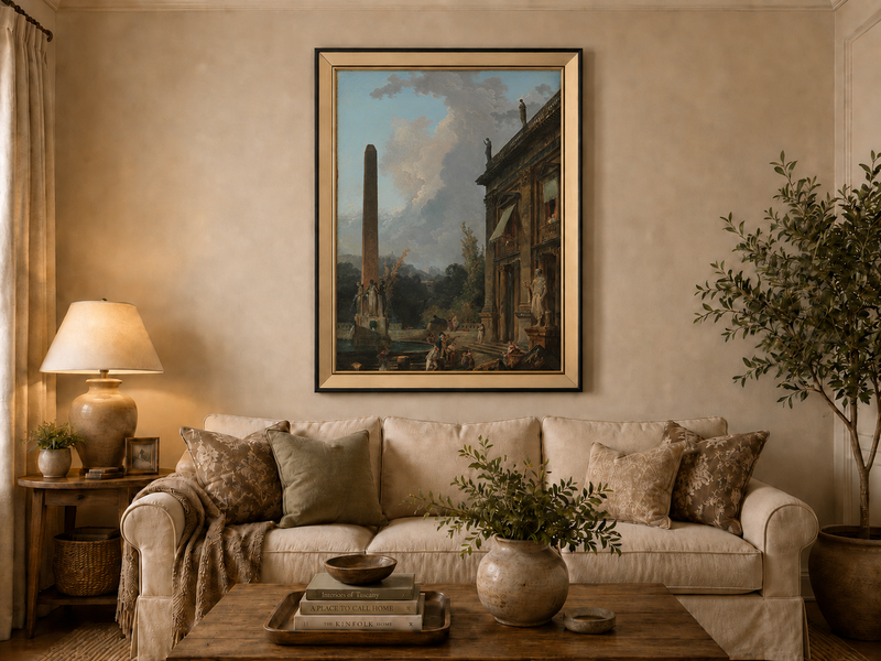 Landscape Oil Painting - Classical Palace Courtyard with Fountain