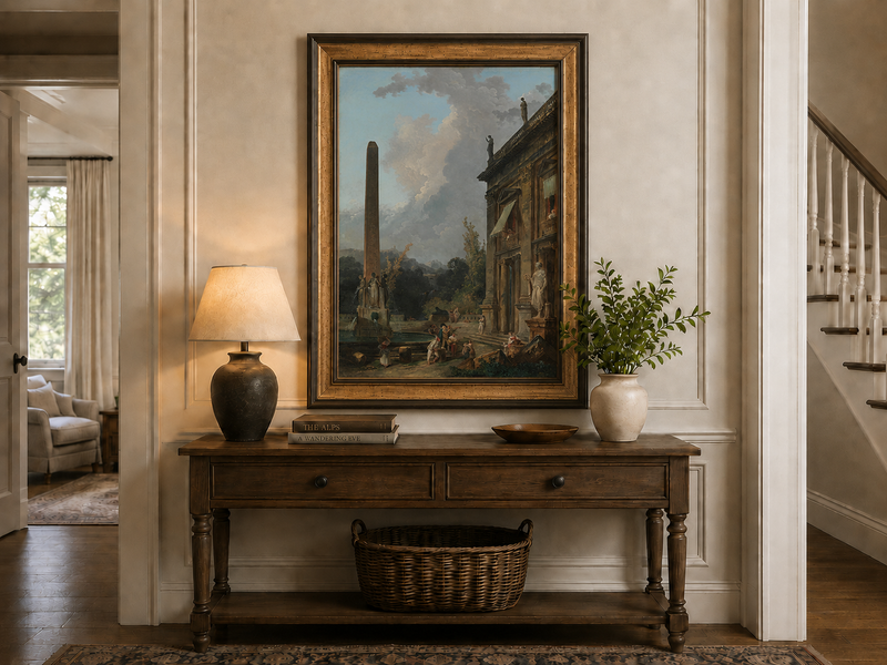 Landscape Oil Painting - Classical Palace Courtyard with Fountain