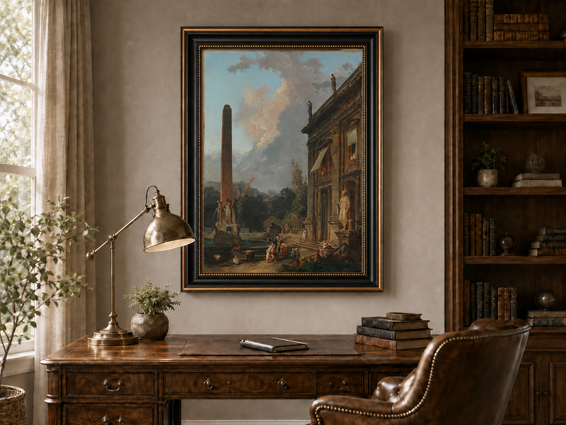 Landscape Oil Painting - Classical Palace Courtyard with Fountain