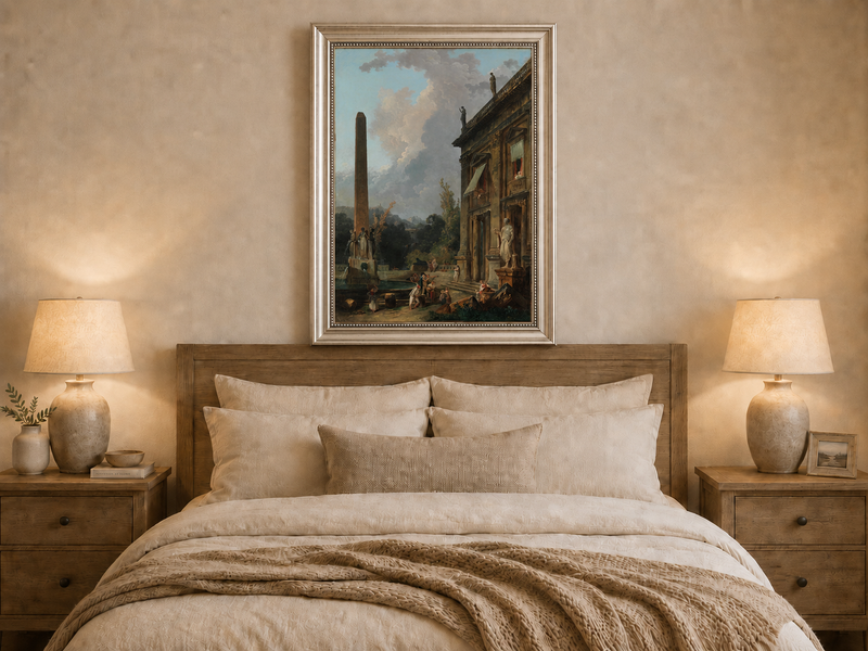 Landscape Oil Painting - Classical Palace Courtyard with Fountain