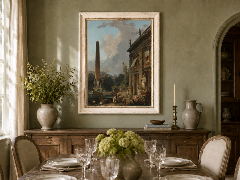 Landscape Oil Painting - Classical Palace Courtyard with Fountain