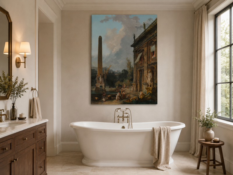 Landscape Oil Painting - Classical Palace Courtyard with Fountain