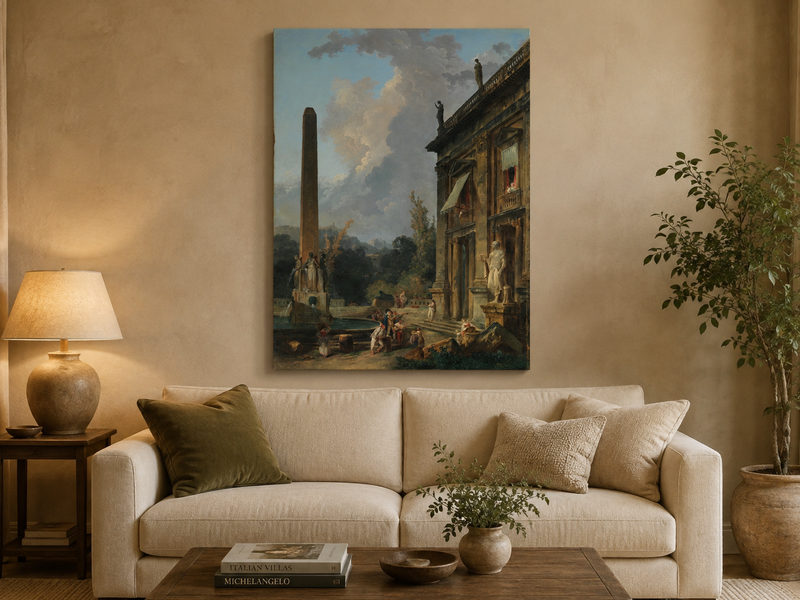 Landscape Oil Painting - Classical Palace Courtyard with Fountain