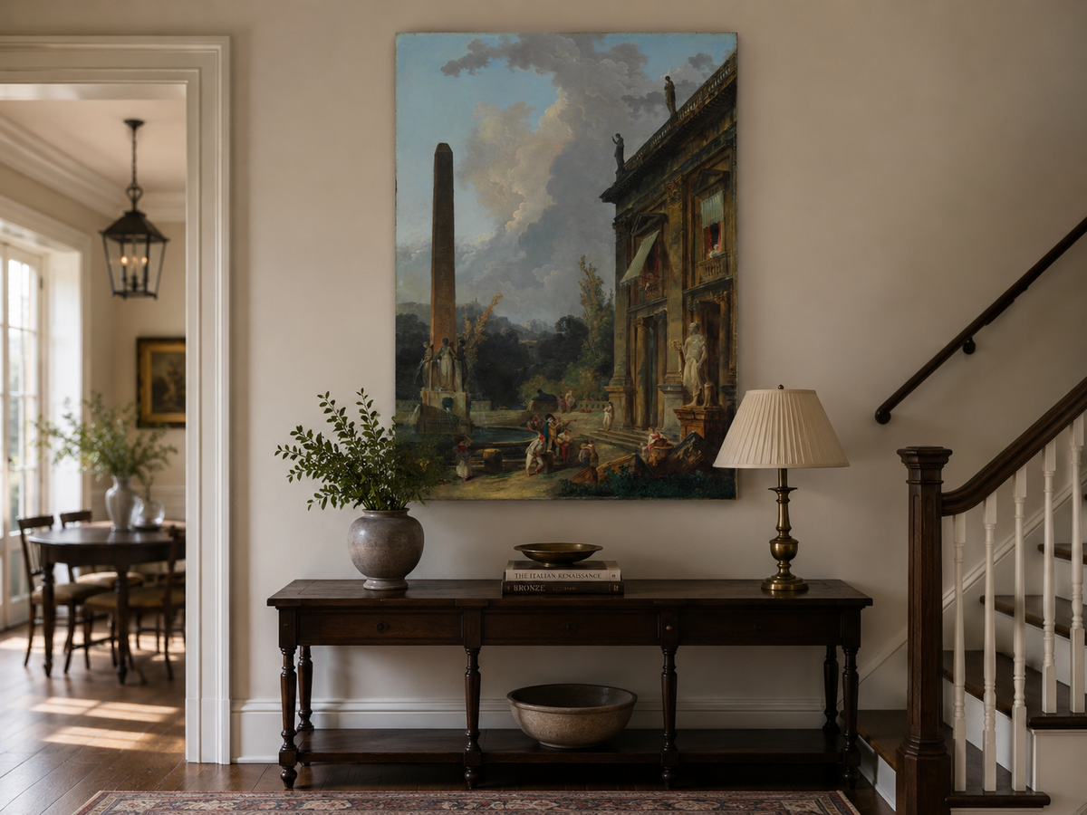 Landscape Oil Painting - Classical Palace Courtyard with Fountain