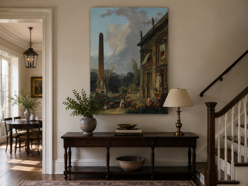 Landscape Oil Painting - Classical Palace Courtyard with Fountain
