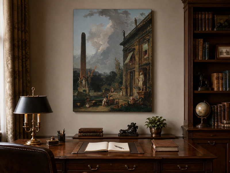 Landscape Oil Painting - Classical Palace Courtyard with Fountain