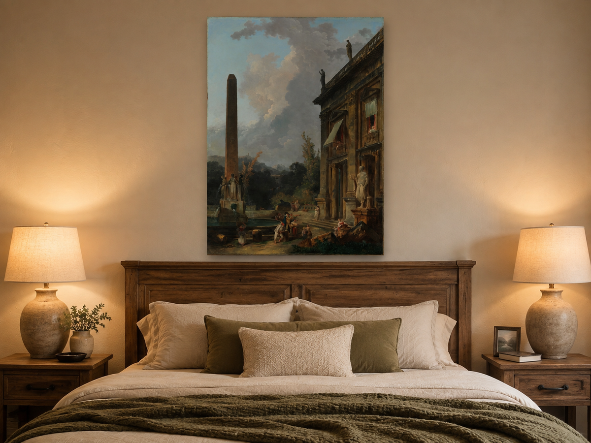 Landscape Oil Painting - Classical Palace Courtyard with Fountain