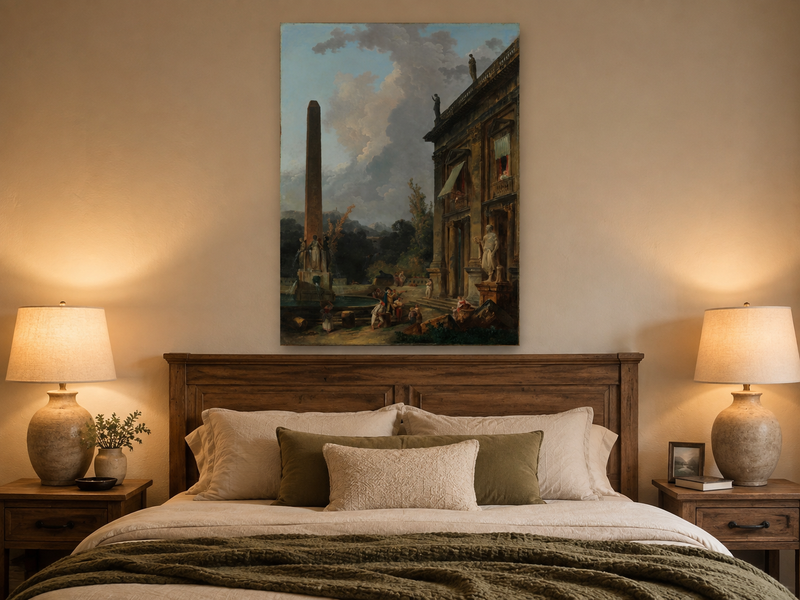 Landscape Oil Painting - Classical Palace Courtyard with Fountain