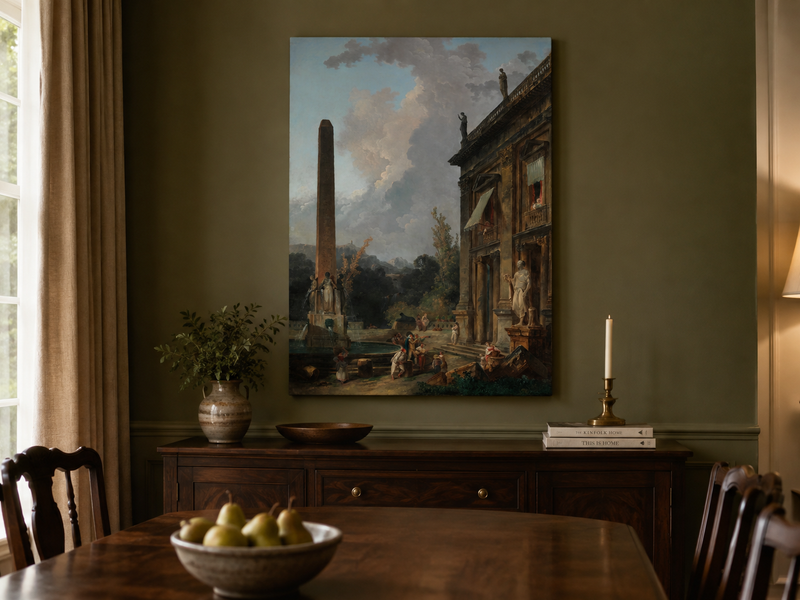 Landscape Oil Painting - Classical Palace Courtyard with Fountain