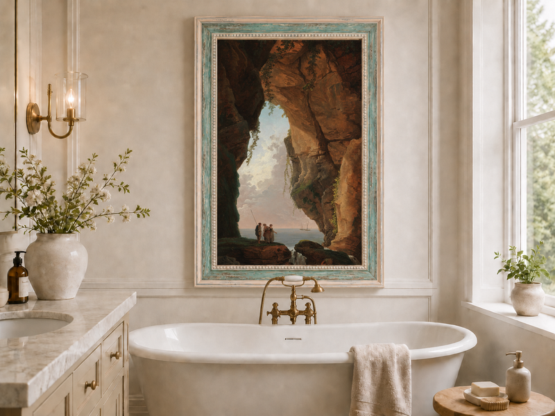 Landscape Oil Painting - Sea Cave Arch with Coastal Figures