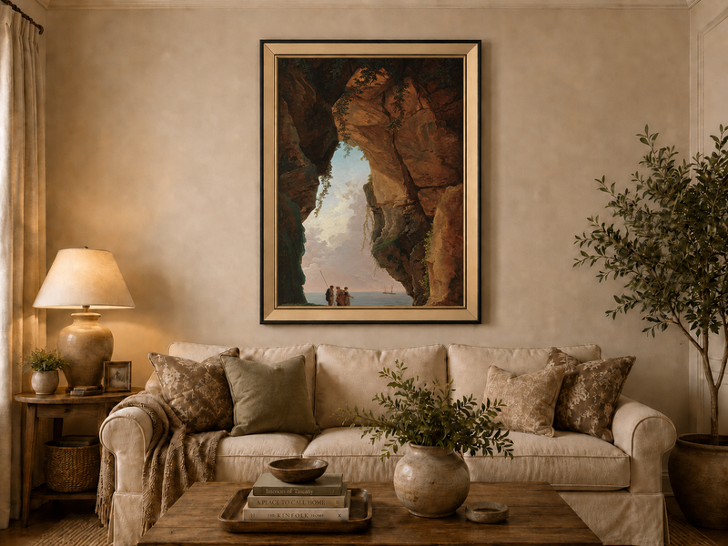 Landscape Oil Painting - Sea Cave Arch with Coastal Figures