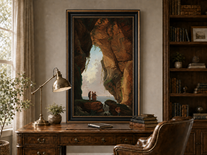 Landscape Oil Painting - Sea Cave Arch with Coastal Figures