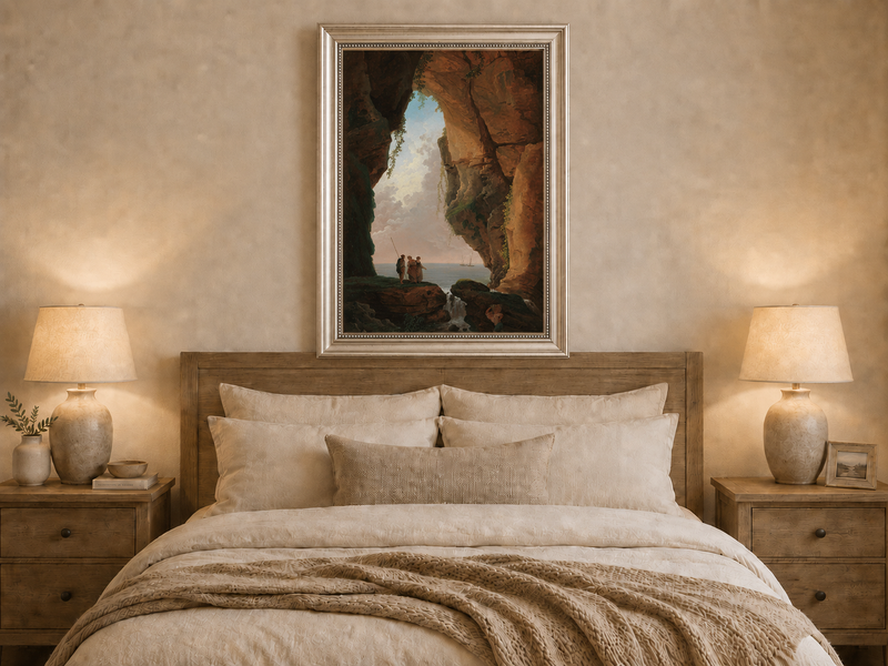 Landscape Oil Painting - Sea Cave Arch with Coastal Figures