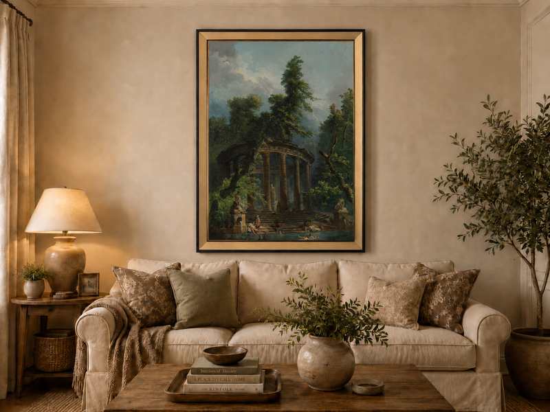 Peinture à l'huile de paysage - Rivière printanière avec pêcheur et arbres