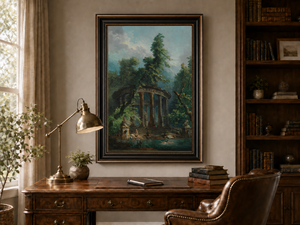 Peinture à l'huile de paysage - Rivière printanière avec pêcheur et arbres