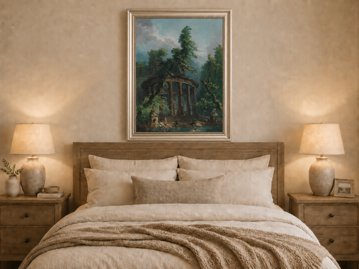 Peinture à l'huile de paysage - Rivière printanière avec pêcheur et arbres