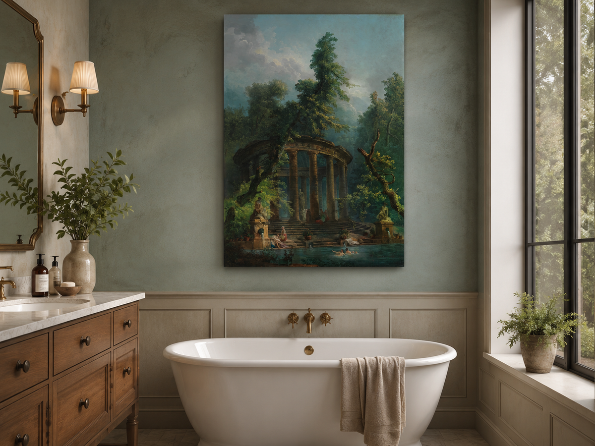 Peinture à l'huile de paysage - Rivière printanière avec pêcheur et arbres
