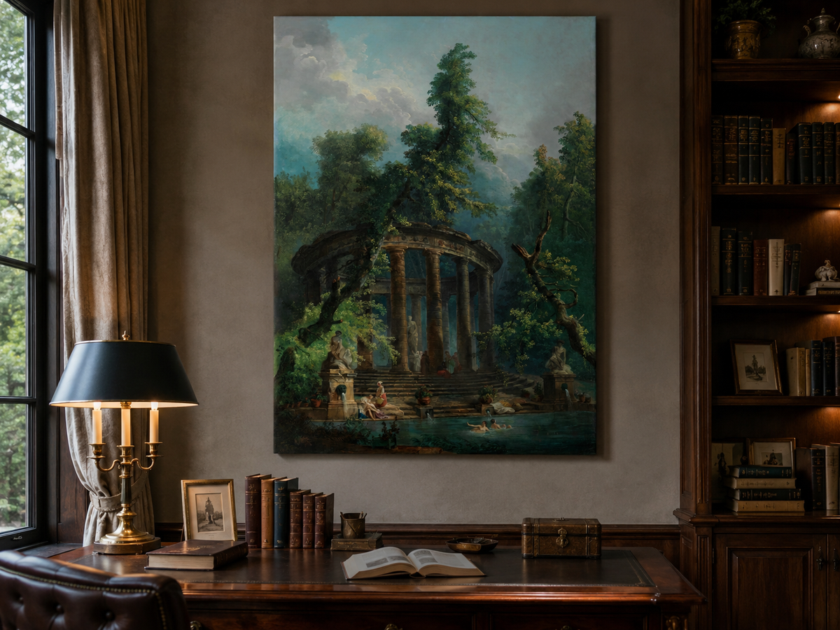 Peinture à l'huile de paysage - Rivière printanière avec pêcheur et arbres