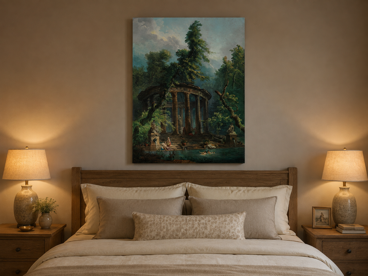 Peinture à l'huile de paysage - Rivière printanière avec pêcheur et arbres
