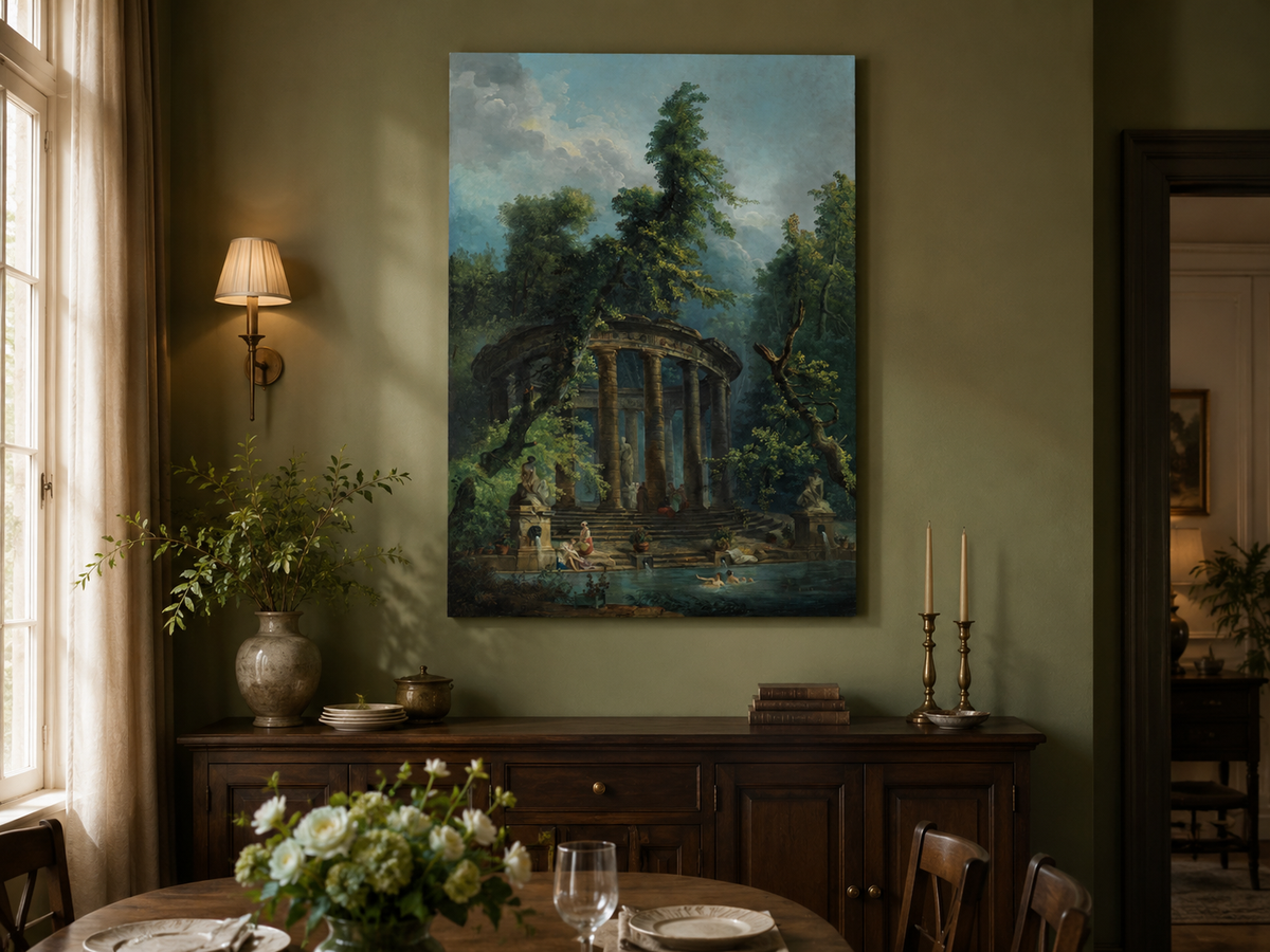 Peinture à l'huile de paysage - Rivière printanière avec pêcheur et arbres