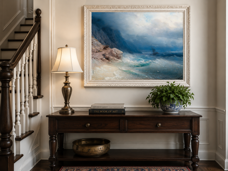 Landscape Oil Painting - Stormy Sea and Cliffs