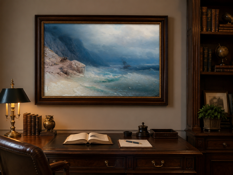 Landscape Oil Painting - Stormy Sea and Cliffs