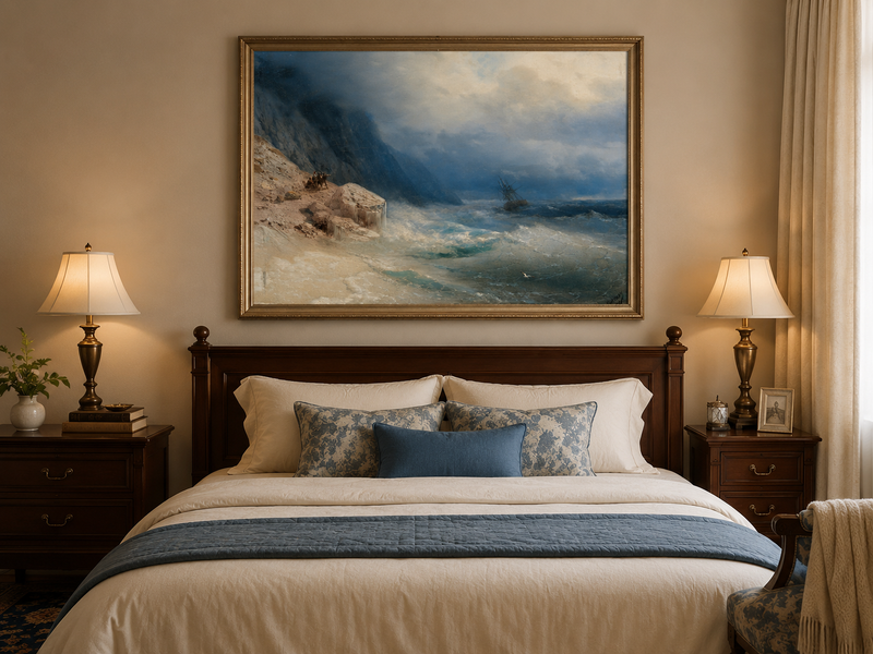 Landscape Oil Painting - Stormy Sea and Cliffs