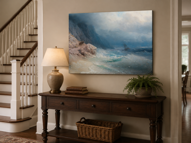 Landscape Oil Painting - Stormy Sea and Cliffs